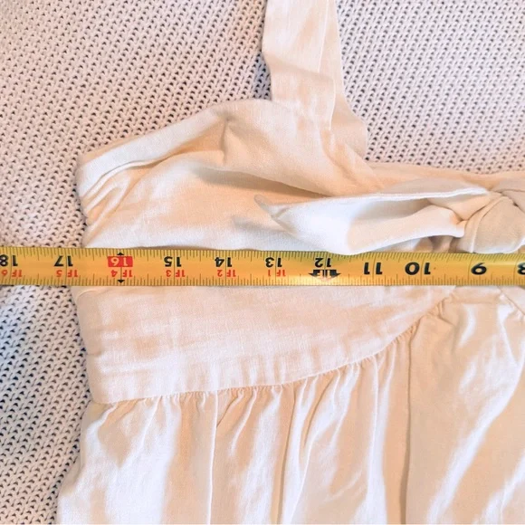 WHO WHAT WEAR Linen Cream Off-White Midi Dress w Tie Bow Chest - Picture 11 of 12